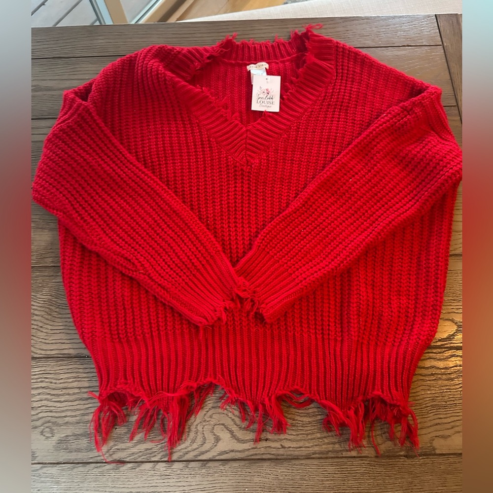 Main Strip Scarlet V-Neck Sweater-New!